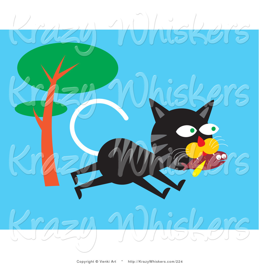 Critter Clipart Of A Hungry Black And Gray Alley Cat Running Past A