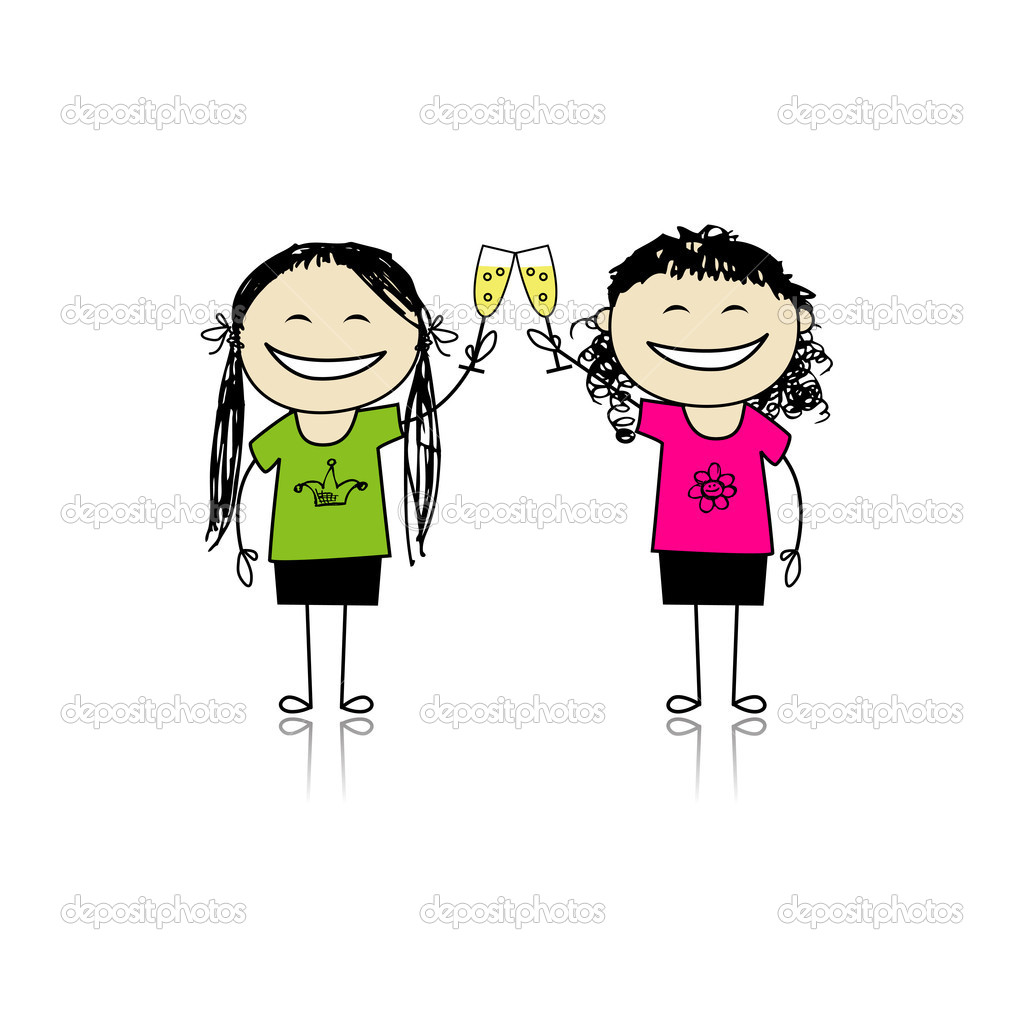 Girls Drink Wine  Party With Friends For Your Design   Stock Vector