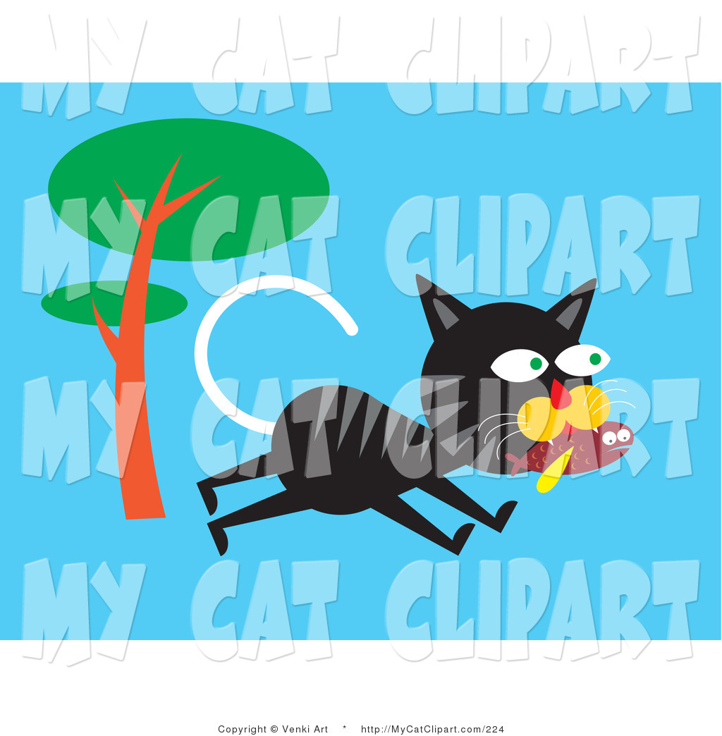 Larger Preview  Clip Art Of A Hungry Black And Gray Striped Alley Cat