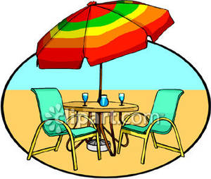 Patio Set In The Sand Royalty Free Clipart Picture