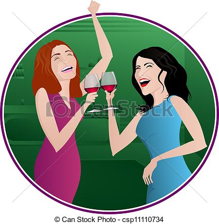 Vectors Of Girls Night Out   Two Women Laughing And Drinking Wine